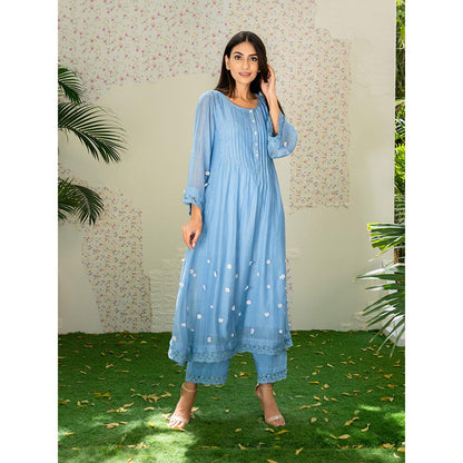 Naaz By Noor Kurta with Pants Under The Neem Blue (Set of 2)