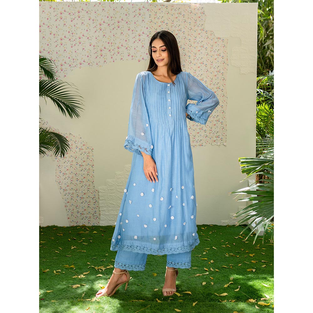 Naaz By Noor Kurta with Pants Under The Neem Blue (Set of 2)