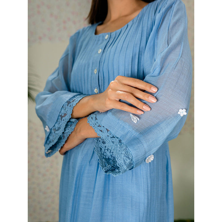 Naaz By Noor Kurta with Pants Under The Neem Blue (Set of 2)