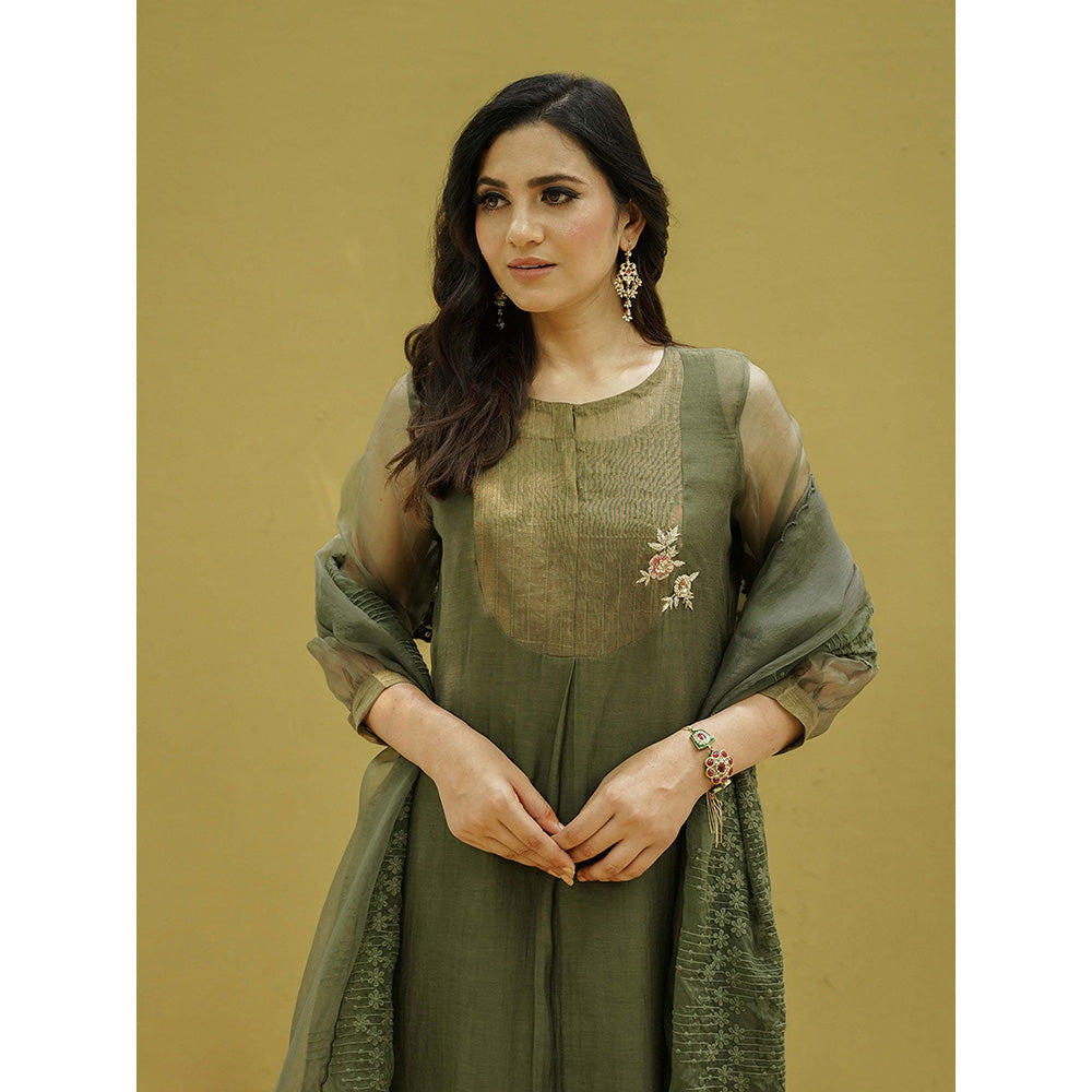 Naaz By Noor Goonj Moss Green Kurta and Pant with Dupatta (Set of 3)