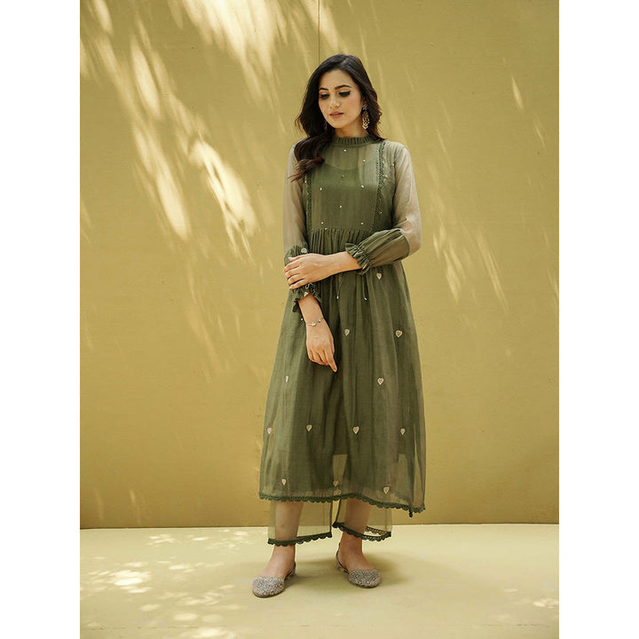 Naaz By Noor Goonj Moss Green Kurta with Pant (Set of 2)