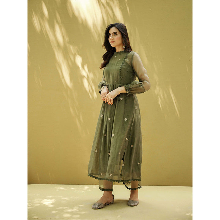 Naaz By Noor Goonj Moss Green Kurta with Pant (Set of 2)