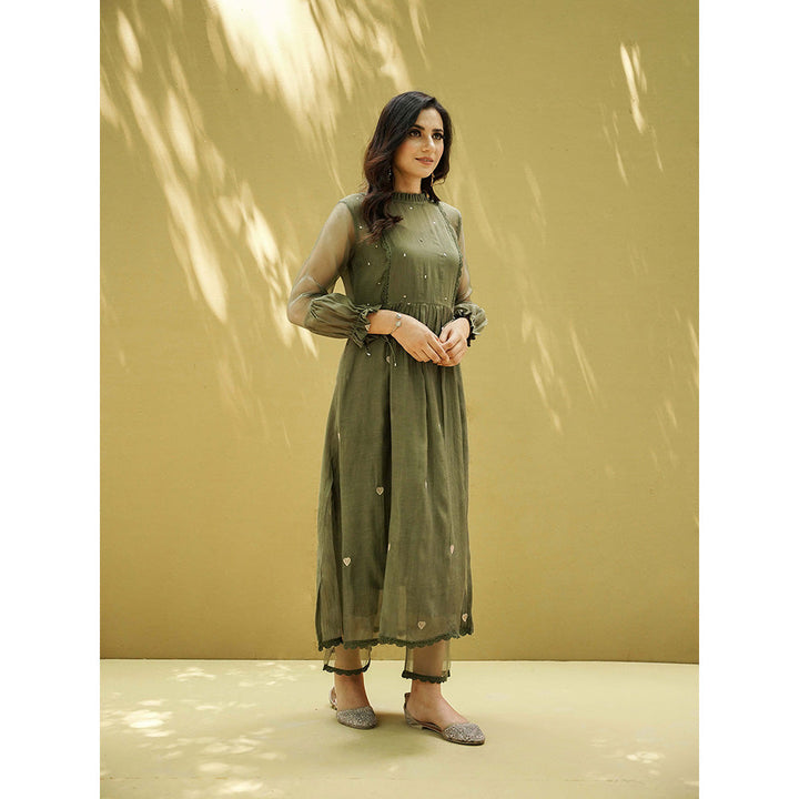 Naaz By Noor Goonj Moss Green Kurta with Pant (Set of 2)