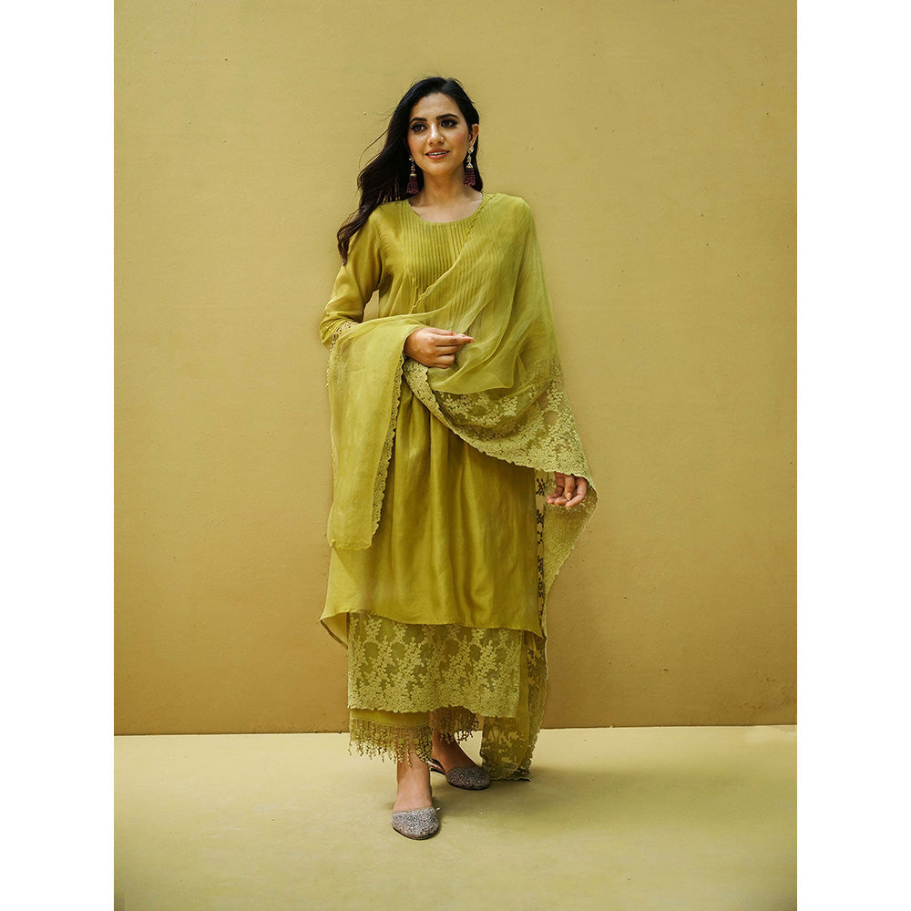 Naaz By Noor Goonj Olive Kurta and Pant with Dupatta (Set of 3)