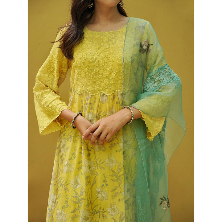 Naaz By Noor Goonj Tuscany Yellow Cyan Kurta and Sharara with Dupatta (Set of 3)