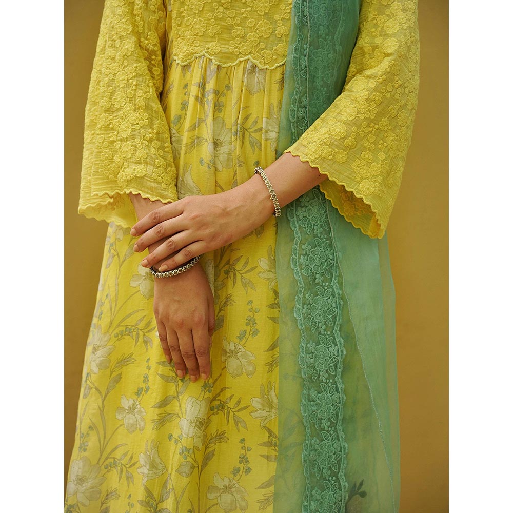 Naaz By Noor Goonj Tuscany Yellow Cyan Kurta and Sharara with Dupatta (Set of 3)