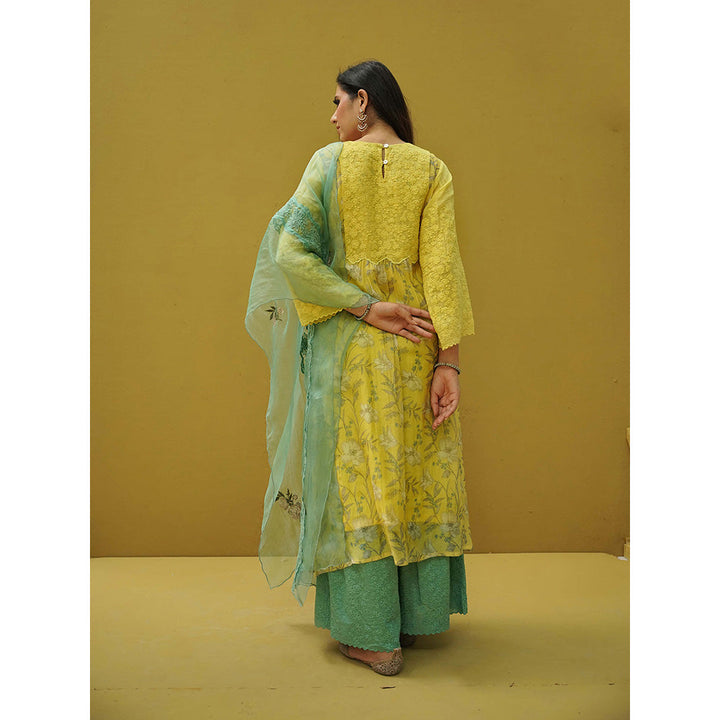 Naaz By Noor Goonj Tuscany Yellow Cyan Kurta and Sharara with Dupatta (Set of 3)