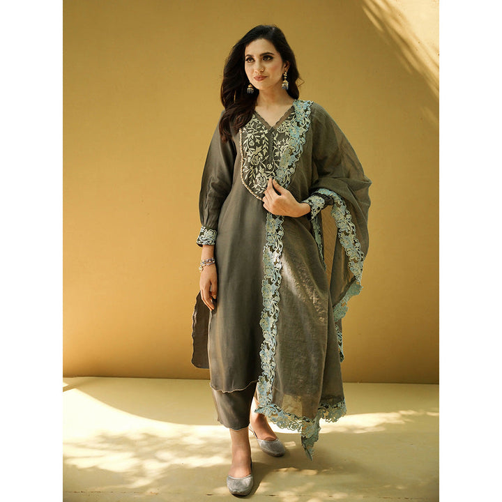 Naaz By Noor Goonj Charcoal Grey Kurta and Pant with Dupatta (Set of 3)