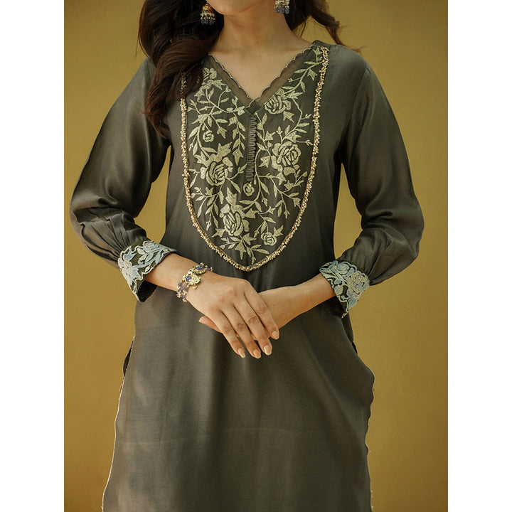 Naaz By Noor Goonj Charcoal Grey Kurta and Pant with Dupatta (Set of 3)