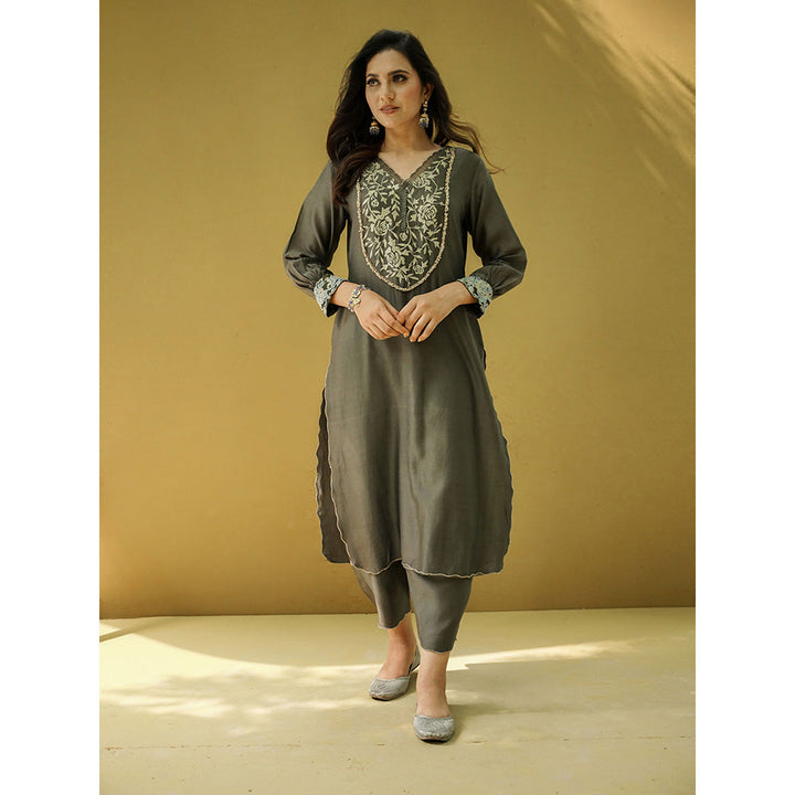 Naaz By Noor Goonj Charcoal Grey Kurta and Pant with Dupatta (Set of 3)