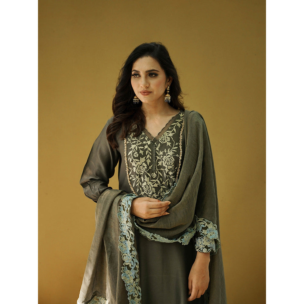 Naaz By Noor Goonj Charcoal Grey Kurta and Pant with Dupatta (Set of 3)