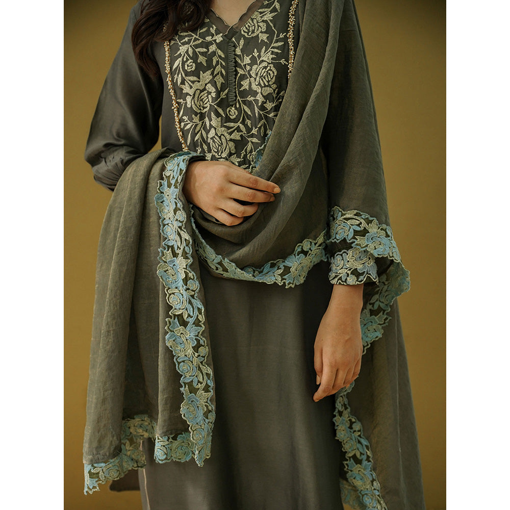 Naaz By Noor Goonj Charcoal Grey Kurta and Pant with Dupatta (Set of 3)