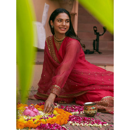 Naaz By Noor Kikli Pink Embroidered Kurta with Pant and Dupatta (Set of 3)