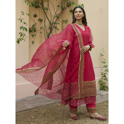 Naaz By Noor Kikli Pink Embroidered Kurta with Pant and Dupatta (Set of 3)