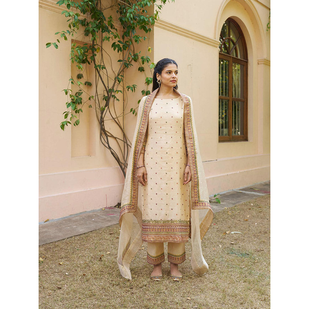 Naaz By Noor Kikli Cream Embroidered Kurta with Pant and Dupatta (Set of 3)