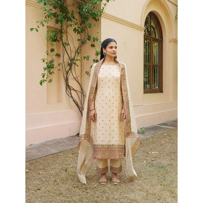 Naaz By Noor Kikli Cream Embroidered Kurta with Pant and Dupatta (Set of 3)