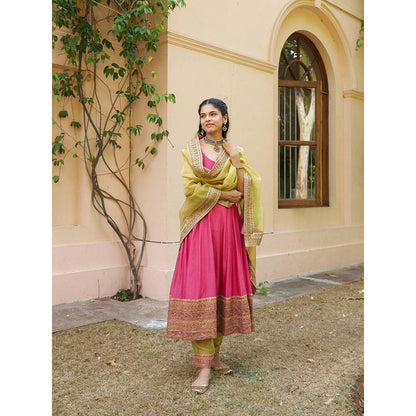 Naaz By Noor Kikli Pink Embroidered Anarkali with Pant and Dupatta (Set of 3)