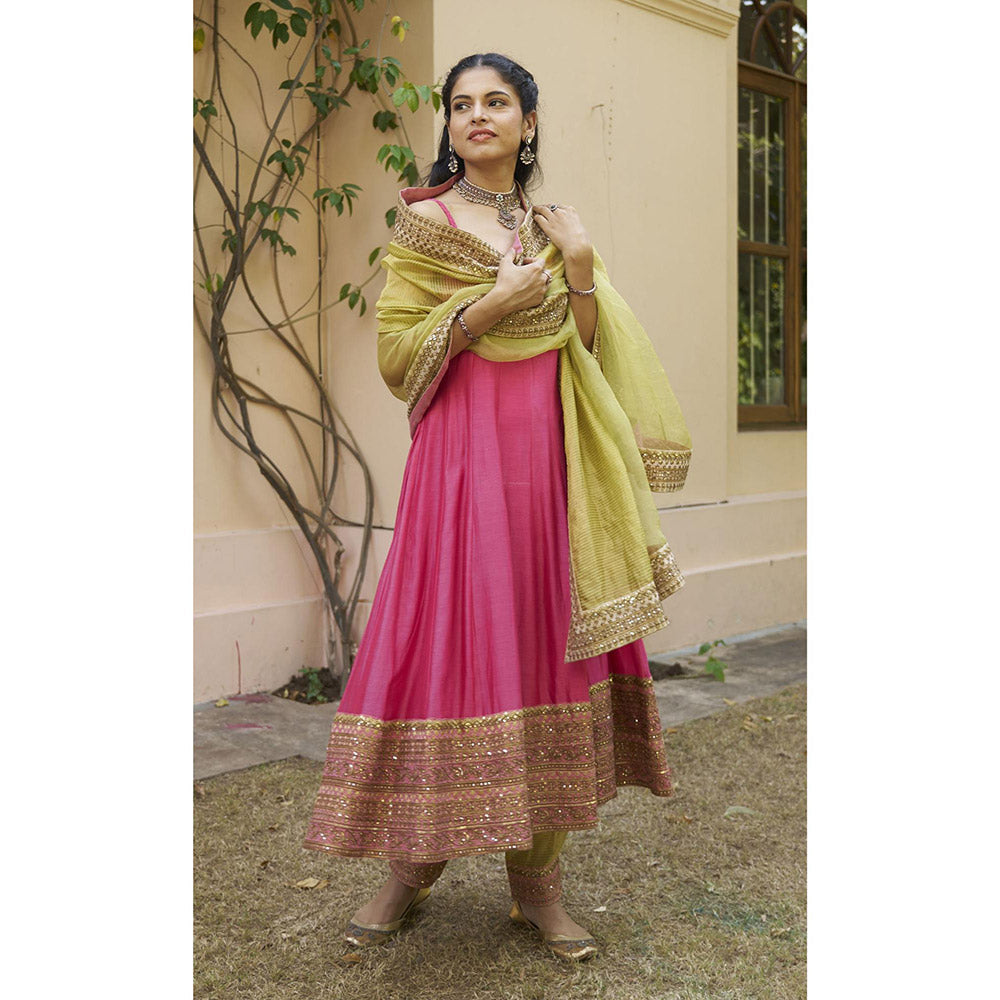 Naaz By Noor Kikli Pink Embroidered Anarkali with Pant and Dupatta (Set of 3)