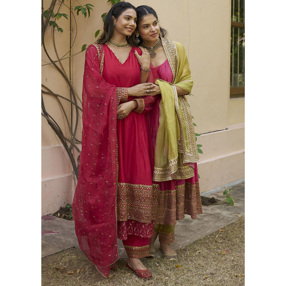 Naaz By Noor Kikli Pink Embroidered Anarkali with Pant and Dupatta (Set of 3)