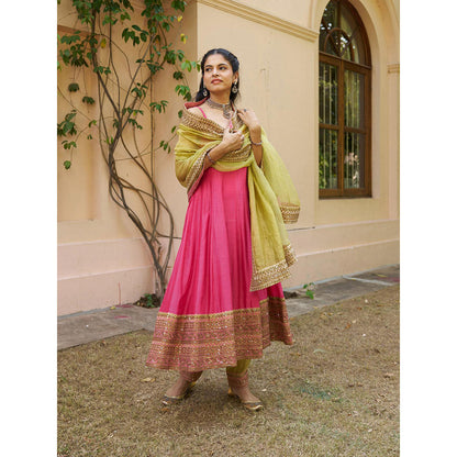 Naaz By Noor Kikli Pink Embroidered Anarkali with Pant and Dupatta (Set of 3)