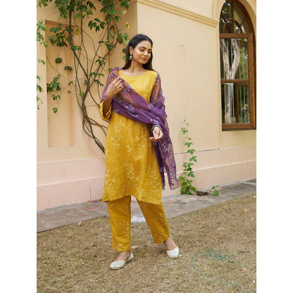 Naaz By Noor Kikli Mustard Embroidered Kurta with Pant and Dupatta (Set of 3)