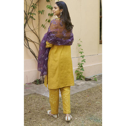 Naaz By Noor Kikli Mustard Embroidered Kurta with Pant and Dupatta (Set of 3)