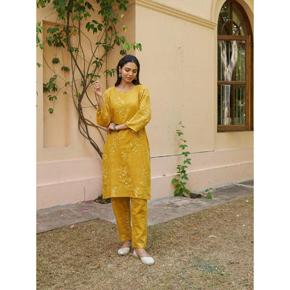 Naaz By Noor Kikli Mustard Embroidered Kurta with Pant and Dupatta (Set of 3)