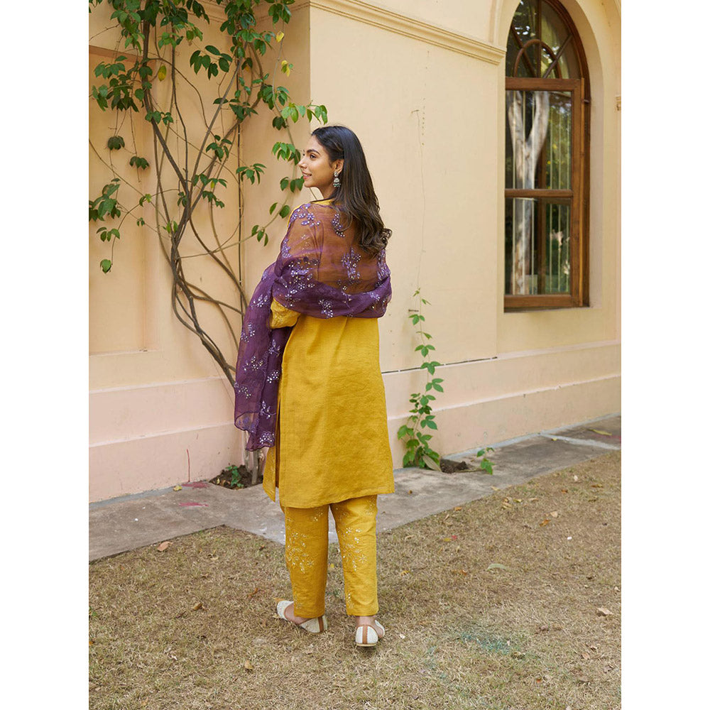 Naaz By Noor Kikli Mustard Embroidered Kurta with Pant and Dupatta (Set of 3)