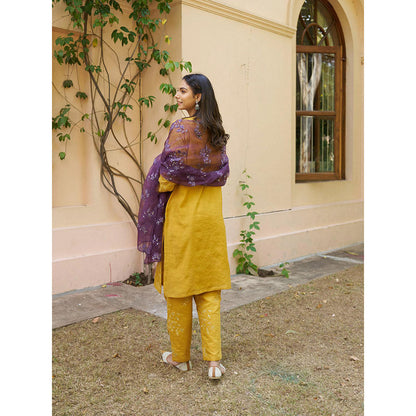 Naaz By Noor Kikli Mustard Embroidered Kurta with Pant and Dupatta (Set of 3)