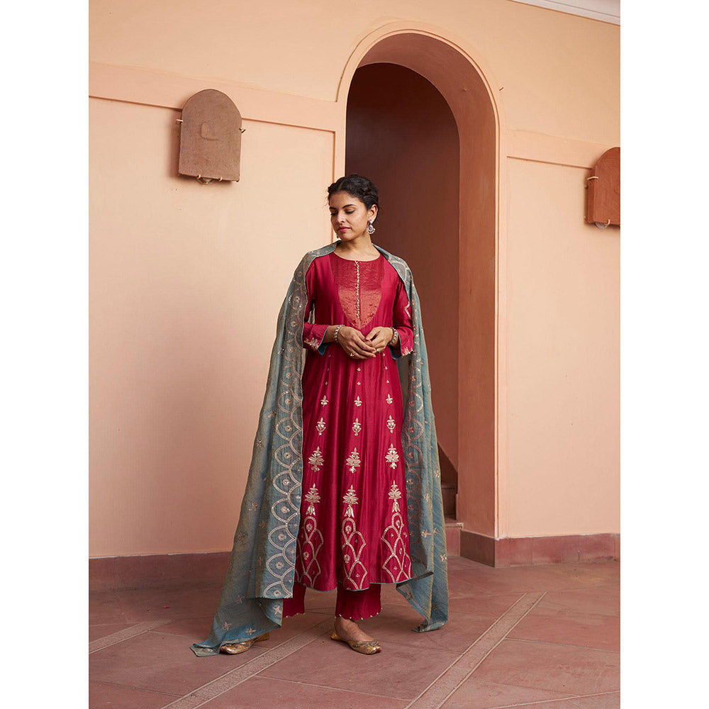 Naaz By Noor Kikli Plum Pink Embroidered Anarkali with Pant and Dupatta (Set of 3)