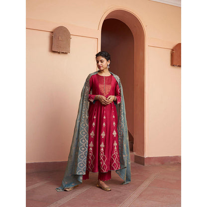 Naaz By Noor Kikli Plum Pink Embroidered Anarkali with Pant and Dupatta (Set of 3)