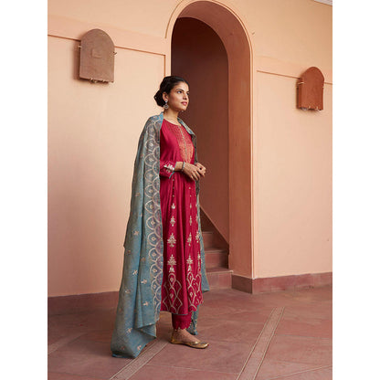 Naaz By Noor Kikli Plum Pink Embroidered Anarkali with Pant and Dupatta (Set of 3)