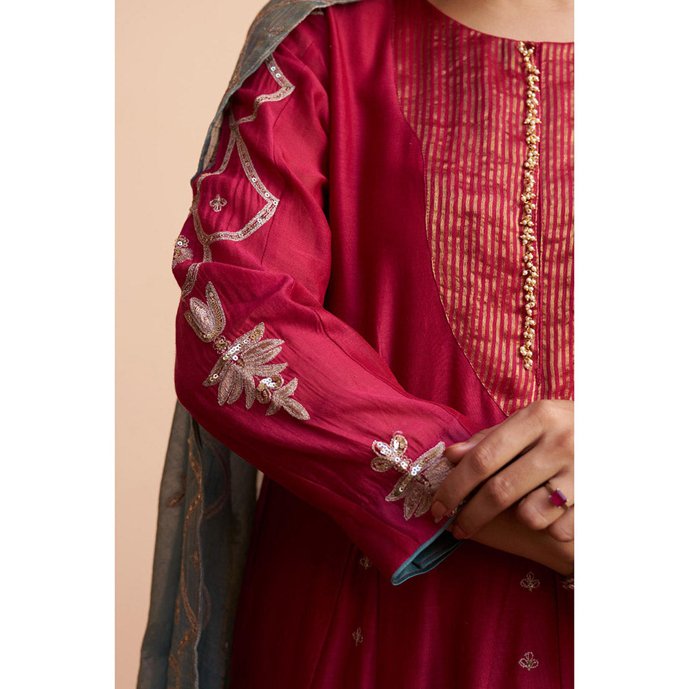 Naaz By Noor Kikli Plum Pink Embroidered Anarkali with Pant and Dupatta (Set of 3)