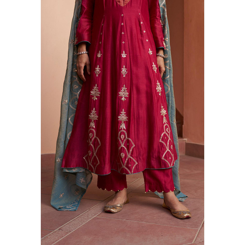 Naaz By Noor Kikli Plum Pink Embroidered Anarkali with Pant and Dupatta (Set of 3)