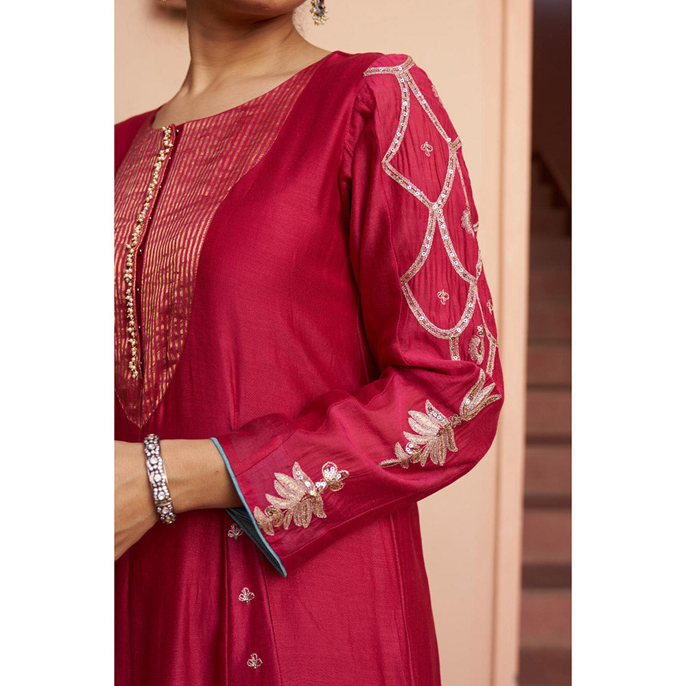 Naaz By Noor Kikli Plum Pink Embroidered Anarkali with Pant and Dupatta (Set of 3)