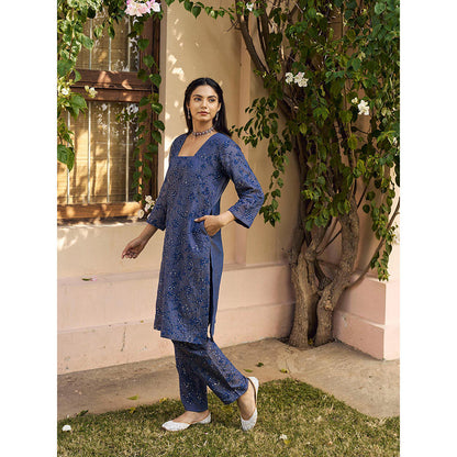 Naaz By Noor Kikli Blue Embroidered Kurta with Pant (Set of 2)