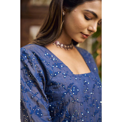 Naaz By Noor Kikli Blue Embroidered Kurta with Pant (Set of 2)