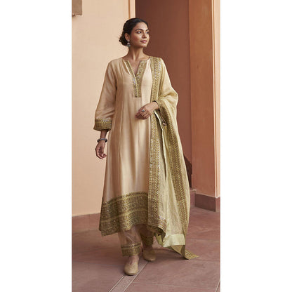 Naaz By Noor Kikli Beige Embroidered Anarkali with Pant and Dupatta (Set of 3)