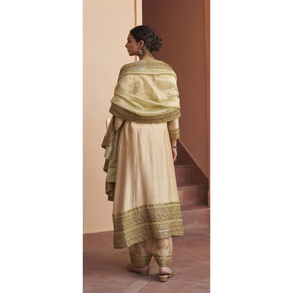 Naaz By Noor Kikli Beige Embroidered Anarkali with Pant and Dupatta (Set of 3)