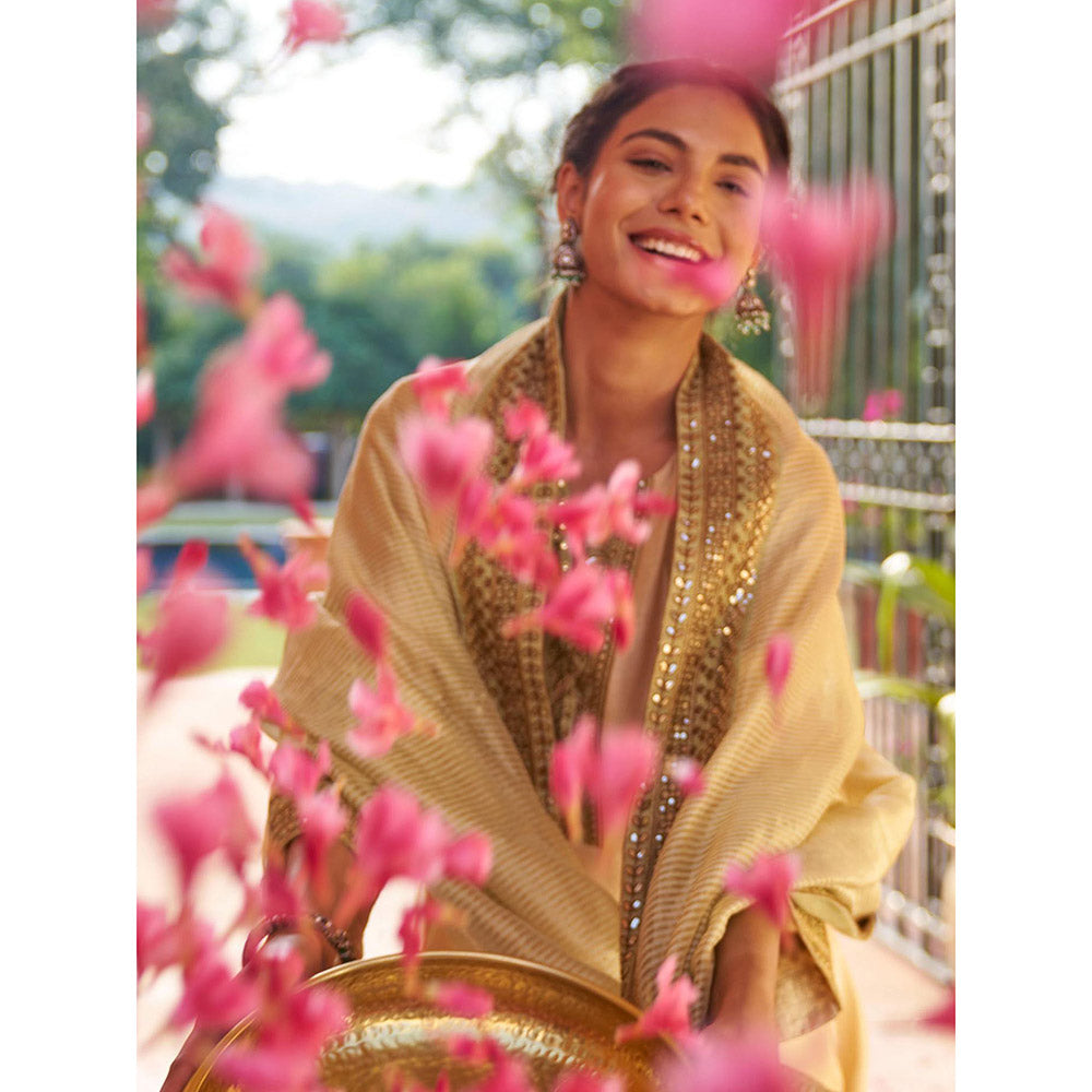 Naaz By Noor Kikli Beige Embroidered Anarkali with Pant and Dupatta (Set of 3)