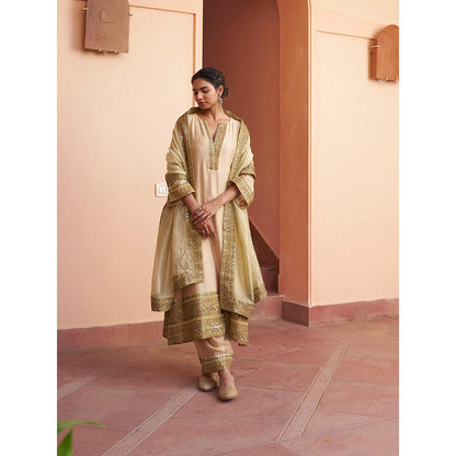 Naaz By Noor Kikli Beige Embroidered Anarkali with Pant and Dupatta (Set of 3)