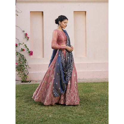 Naaz By Noor Kikli Dusky Pink Lehenga with Blouse and Dupatta (Set of 3)