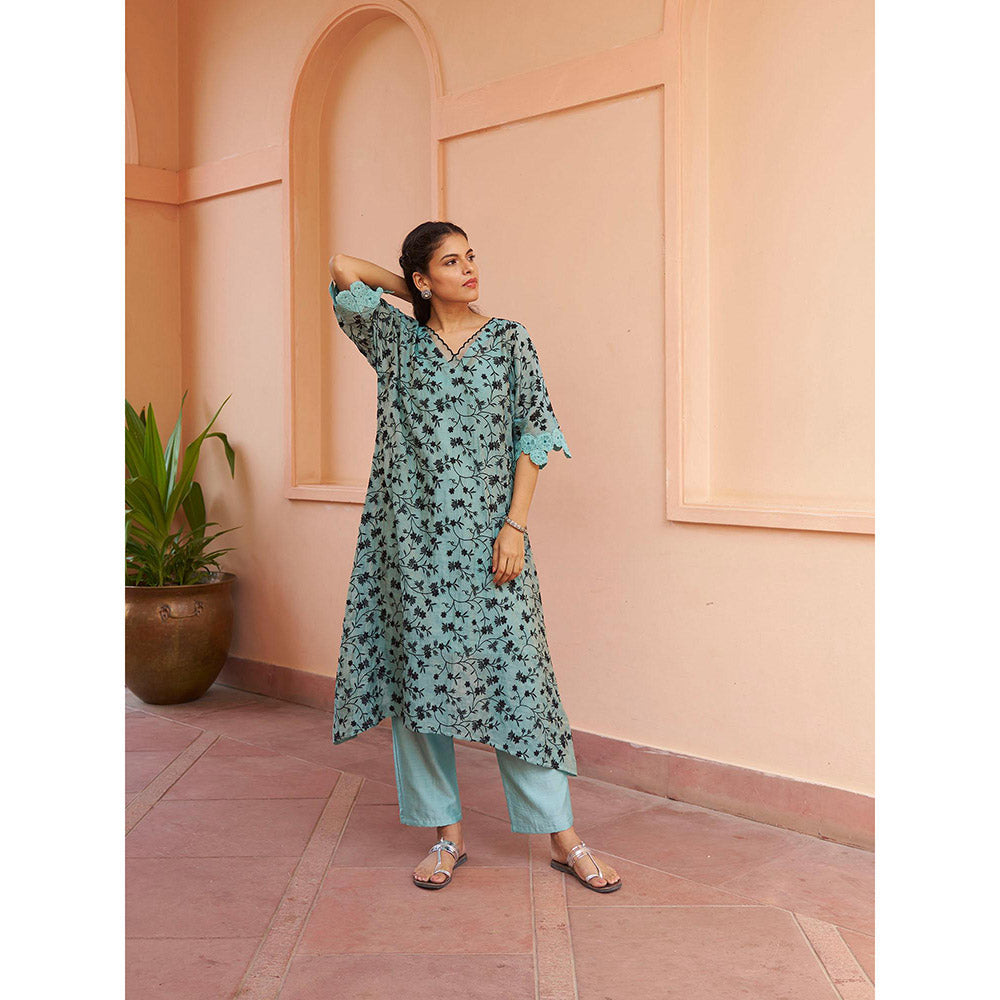Naaz By Noor Kikli Blue Embroidered Kurta with Pant (Set of 2)