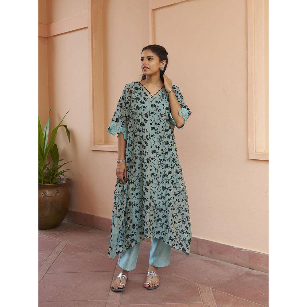 Naaz By Noor Kikli Blue Embroidered Kurta with Pant (Set of 2)