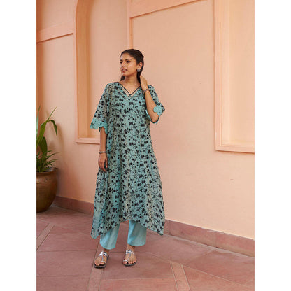 Naaz By Noor Kikli Blue Embroidered Kurta with Pant (Set of 2)