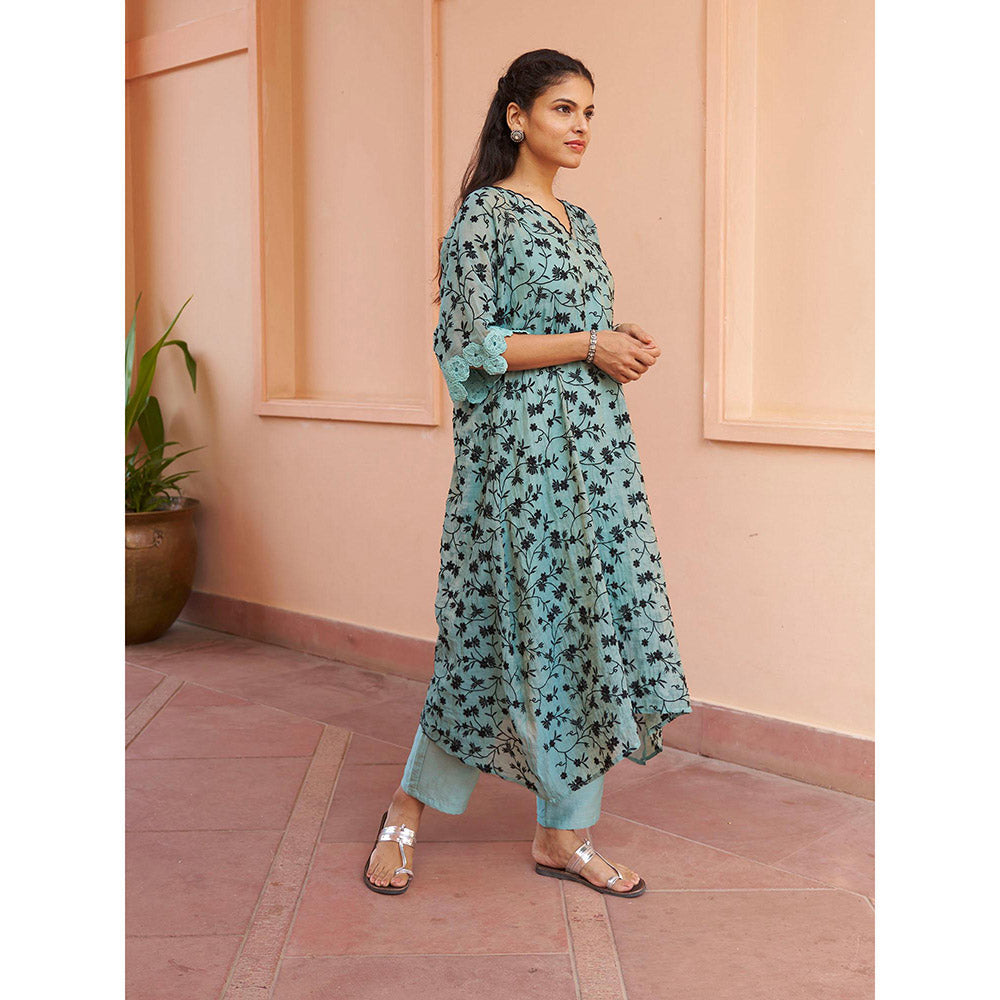 Naaz By Noor Kikli Blue Embroidered Kurta with Pant (Set of 2)