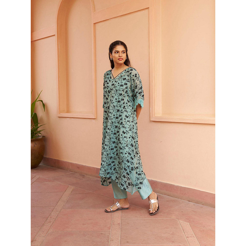 Naaz By Noor Kikli Blue Embroidered Kurta with Pant (Set of 2)