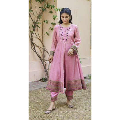 Naaz By Noor Kikli Pink Embroidered Anarkali with Pant and Dupatta (Set of 3)