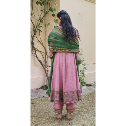 Naaz By Noor Kikli Pink Embroidered Anarkali with Pant and Dupatta (Set of 3)
