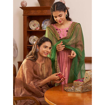 Naaz By Noor Kikli Pink Embroidered Anarkali with Pant and Dupatta (Set of 3)